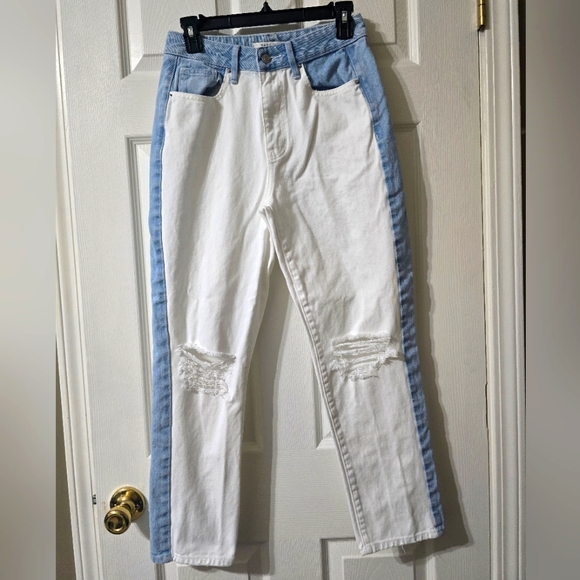 PacSun Two-Tone Freeze Pop Destructed Mom Jeans, Slim Straight Fit, Sz 26, EUC! - Picture 2 of 12